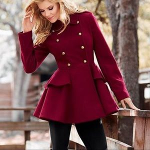 Venus Burgundy Peplum Coat XL MISSING BUTTONS